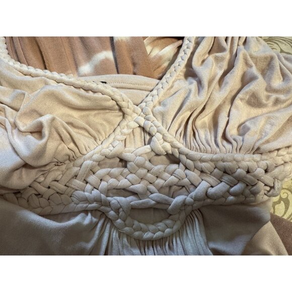 SKY Brand Maxi Dress M Soft Brown Tie Dye Braid Trim Stretch Long NEW - Picture 2 of 11